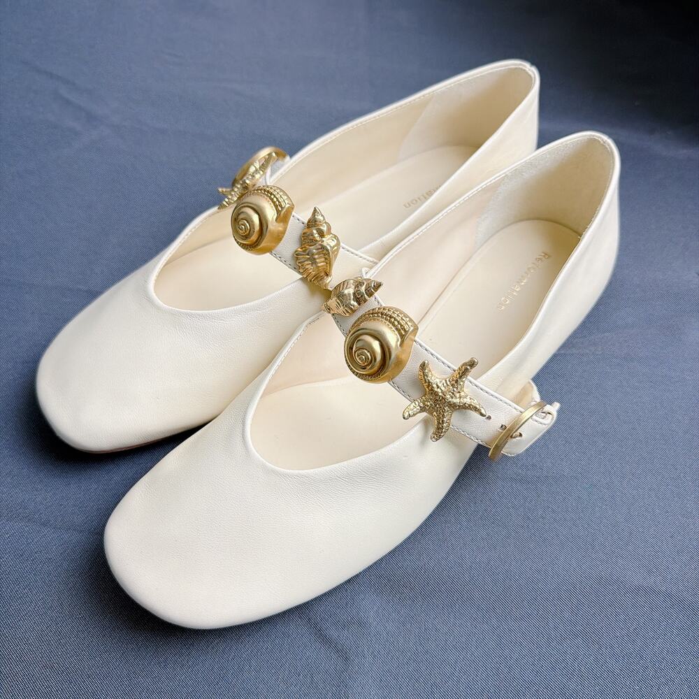 Reformation Bethany Embellished Leather Ballet Flats 7